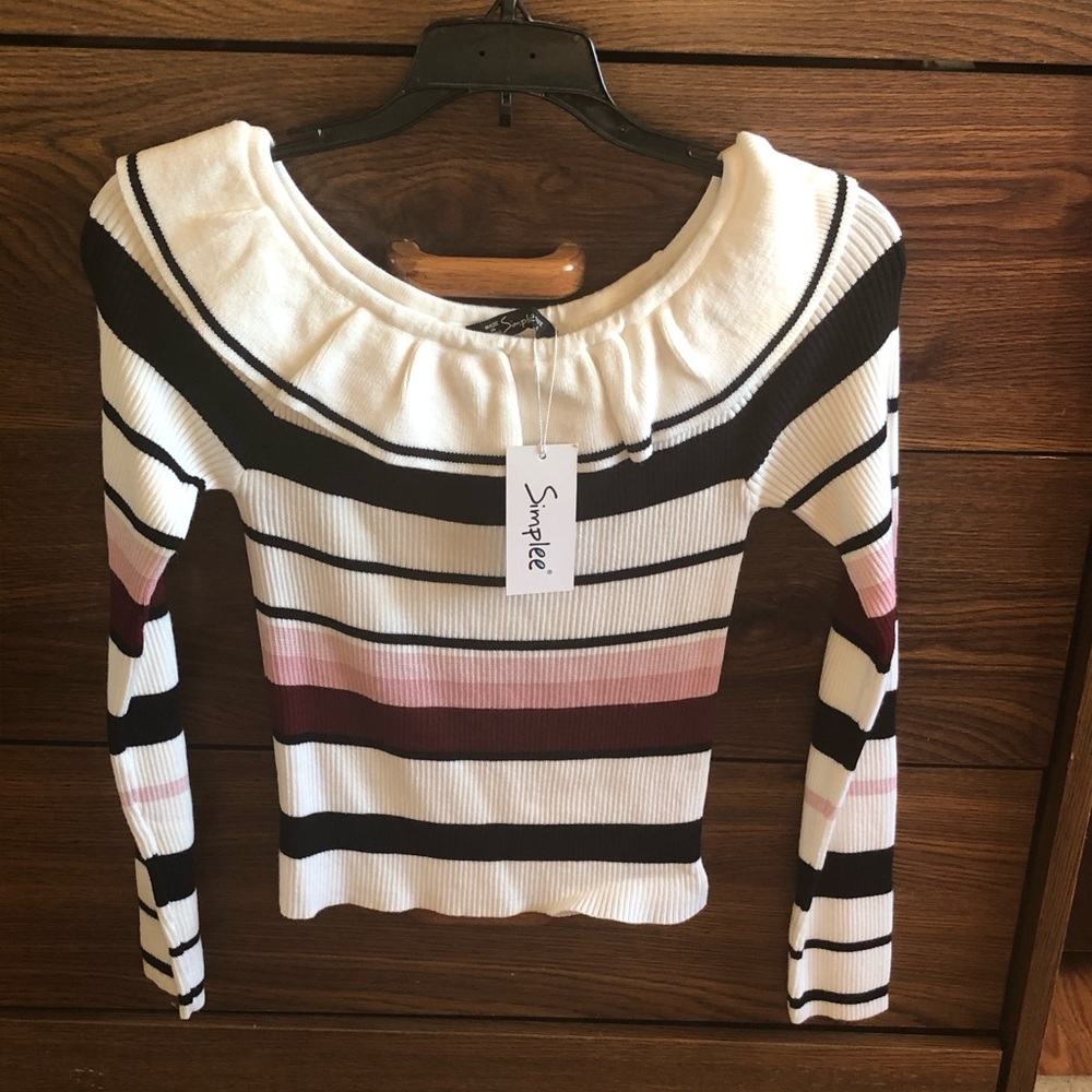 Striped off shoulder sweater